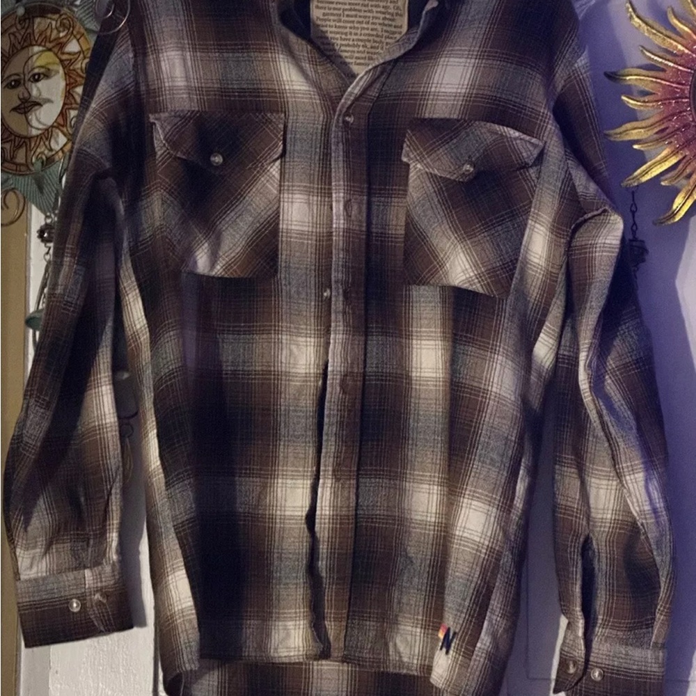 Plaid Button-Up Shirt Rare Aviator Nation Wool blend? Flannel Medium Rare
